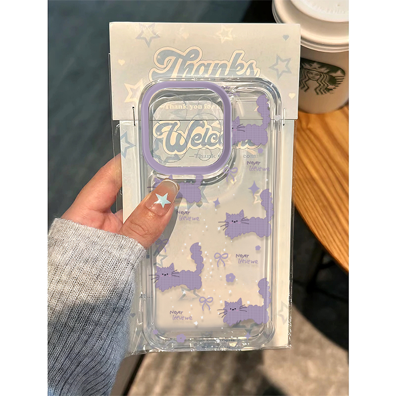 炸毛小喵喵适用苹果17promax太空手机壳透明iPhone16/15/14/13pro/11华为P70vivo小米17/15prooppo硅胶保护套