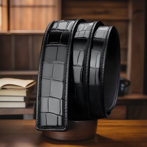 男士进口鳄鱼皮平滑扣无头皮带条