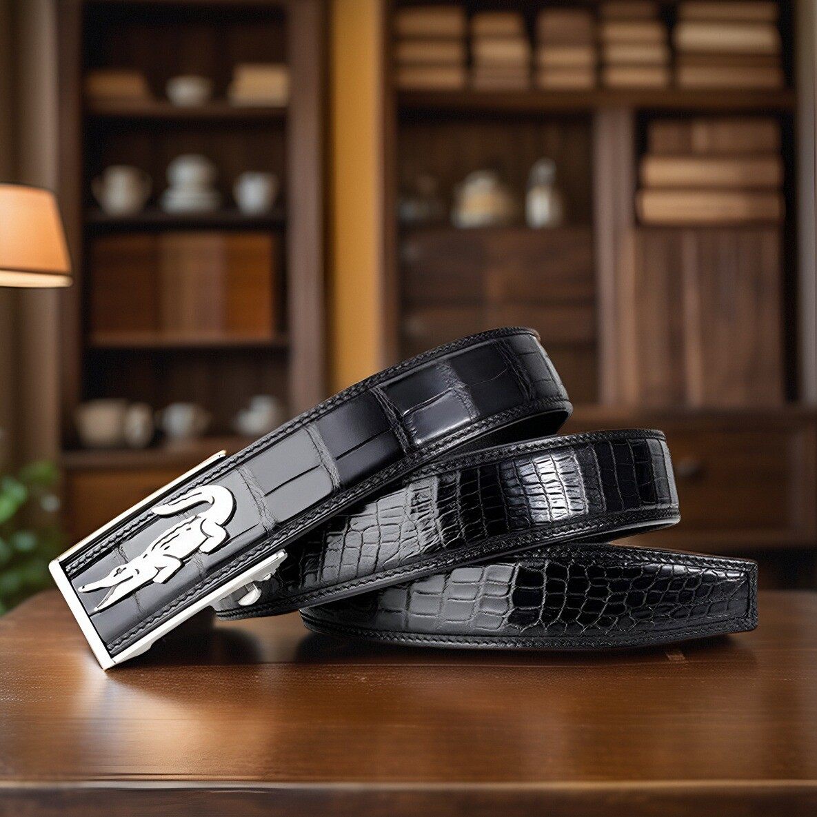 进口泰国纯鳄鱼肚骨皮裤腰带男真皮自动扣高档正品奢侈品名牌商务