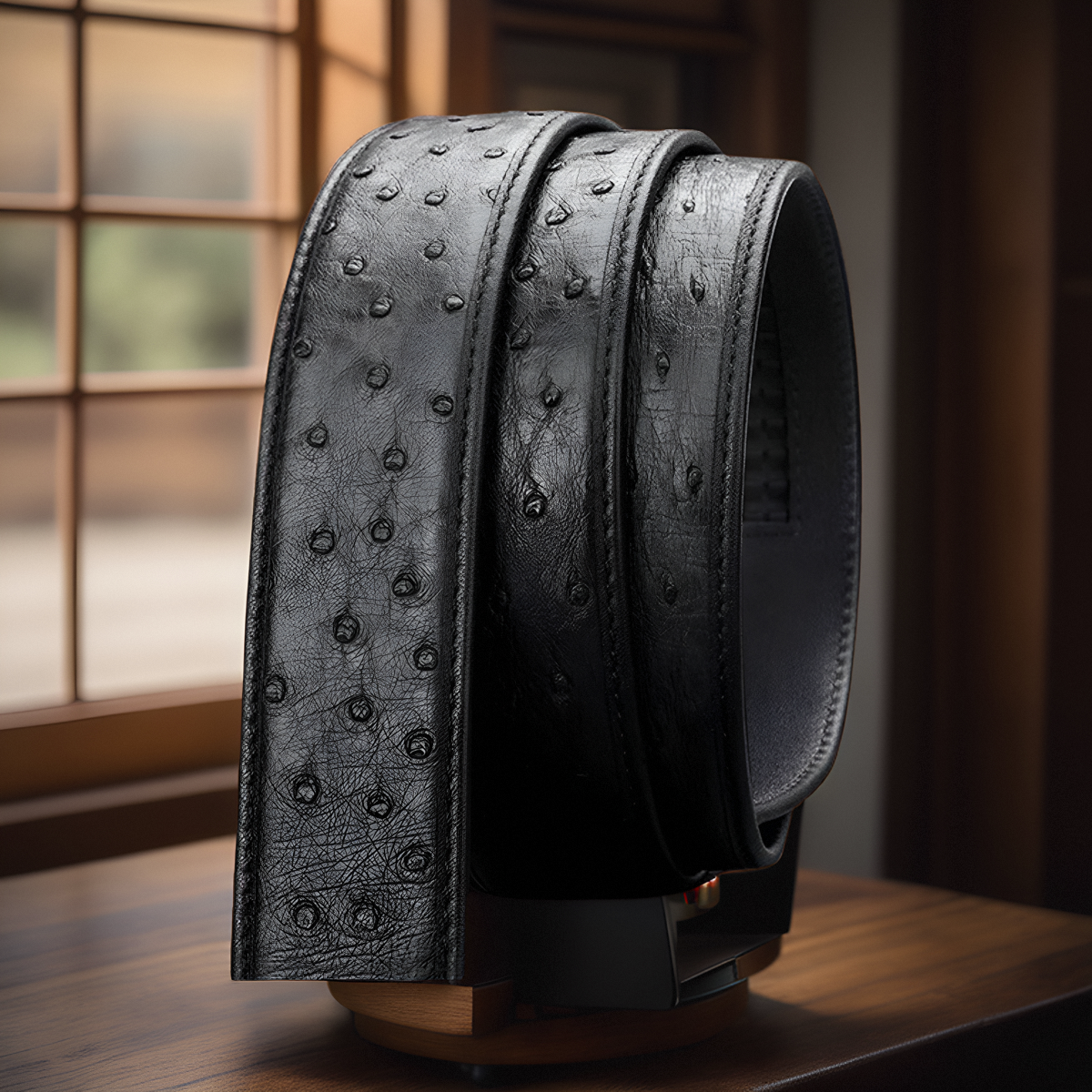 进口鸵鸟皮裤腰带男真皮无头高档钨钢自动内扣不带头商务名牌潮