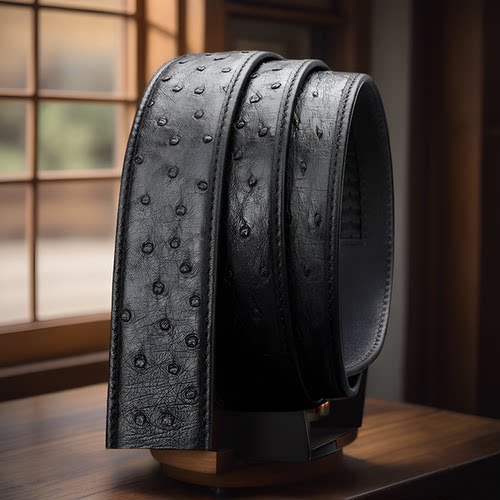 进口鸵鸟皮带高档钨钢自动内扣