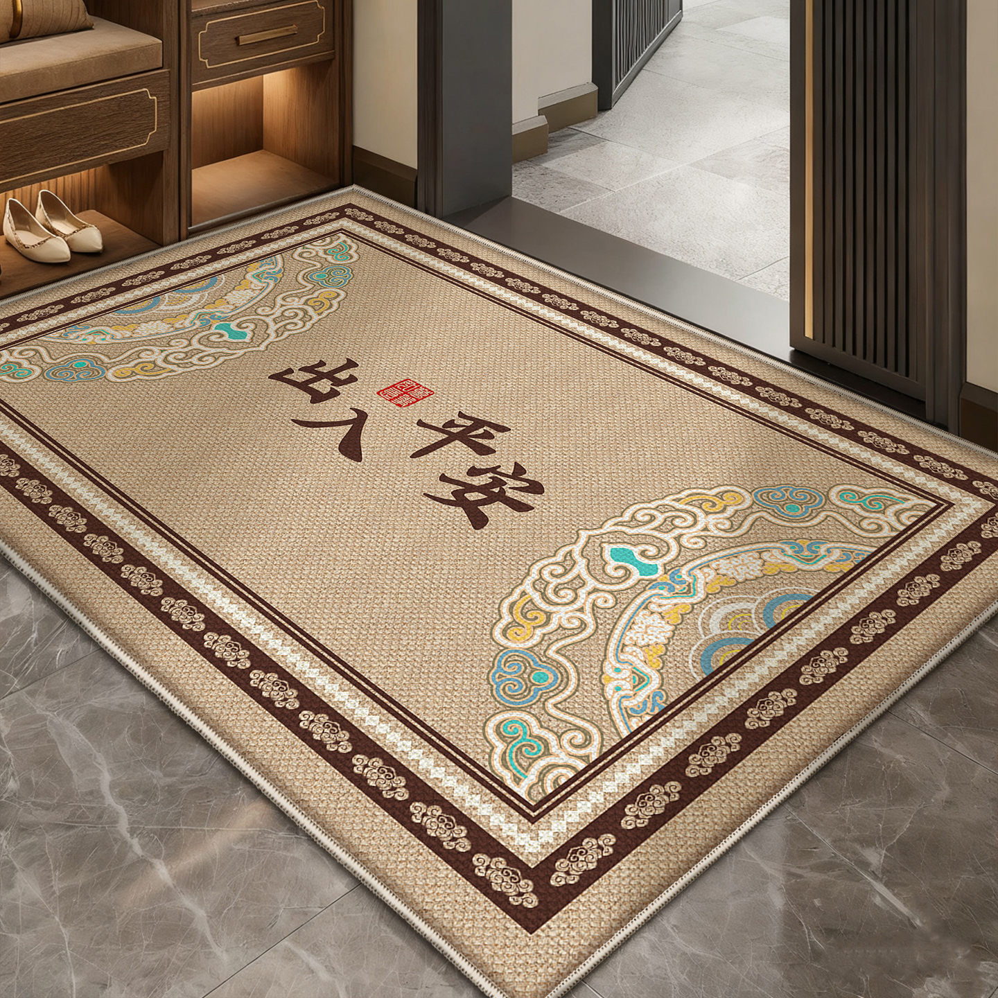 新中式入户地垫亲肤柔软脚感舒适