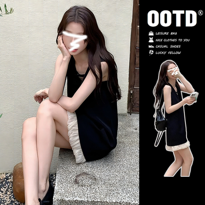 法式高级感黑色气质无袖背心洋装子女夏2026新款设计感a字短裙