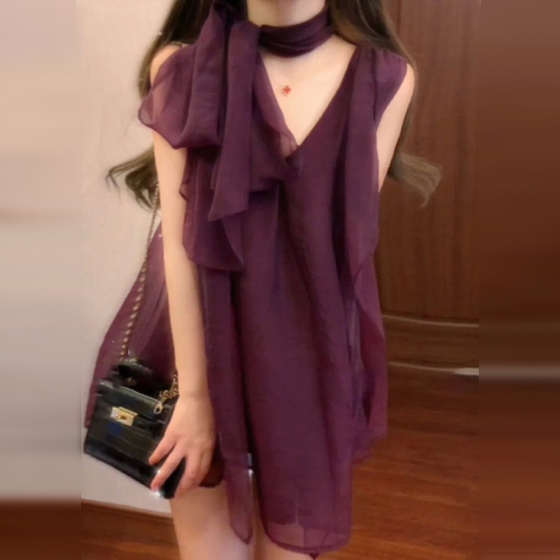 2024新款设计感独特别致紫色吊带背心女外穿夏季辣妹性感无袖上衣