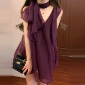 辣妹性感无袖 2024新款 设计感独特别致紫色吊带背心女外穿夏季 上衣