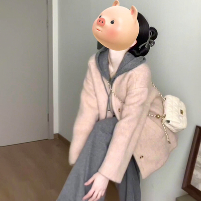 2024新款粉色短款毛呢外套女秋冬季高级感韩系小个子香风呢子大衣