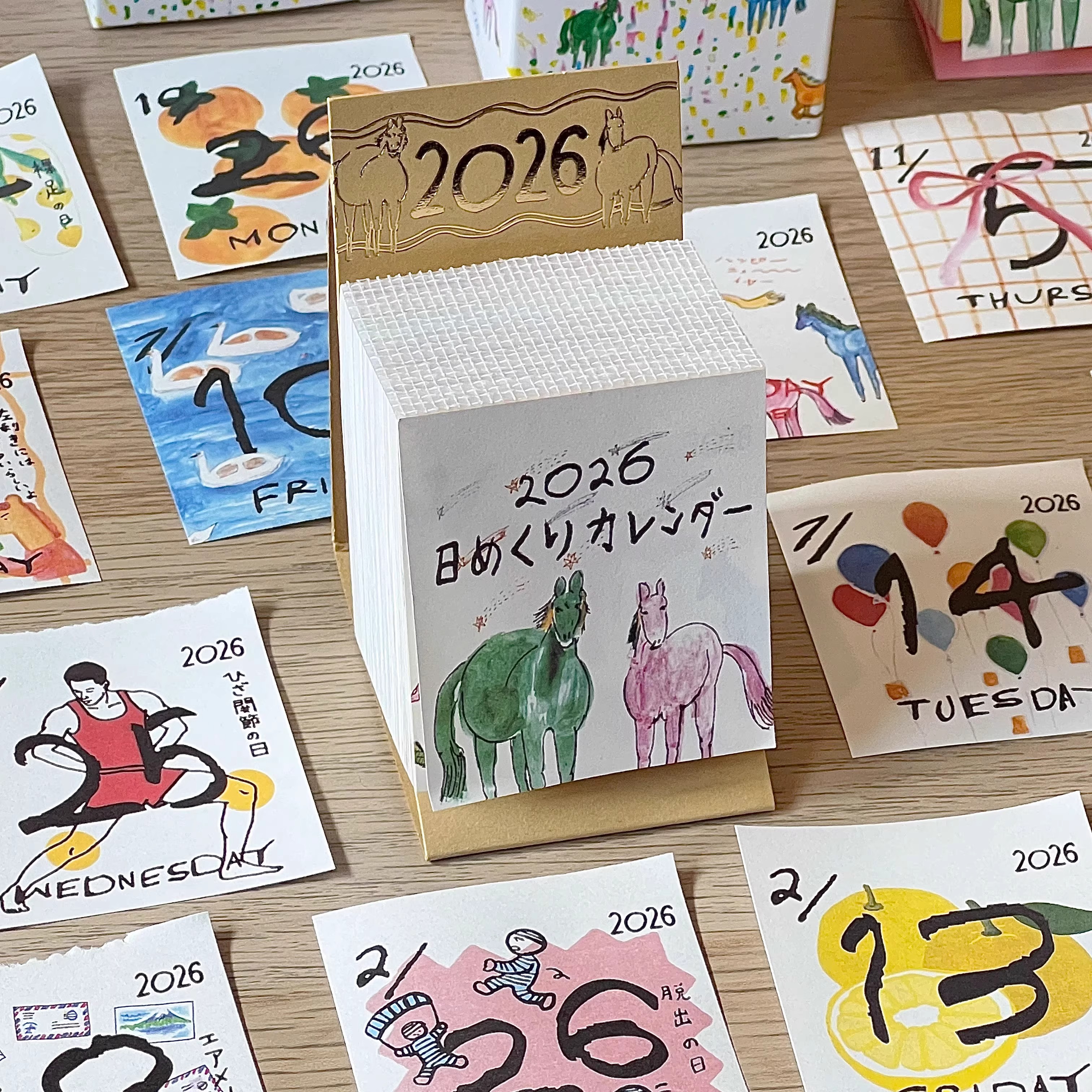 2026新款马年mini日历365页一日一撕台历本日系涂鸦插画桌面摆件