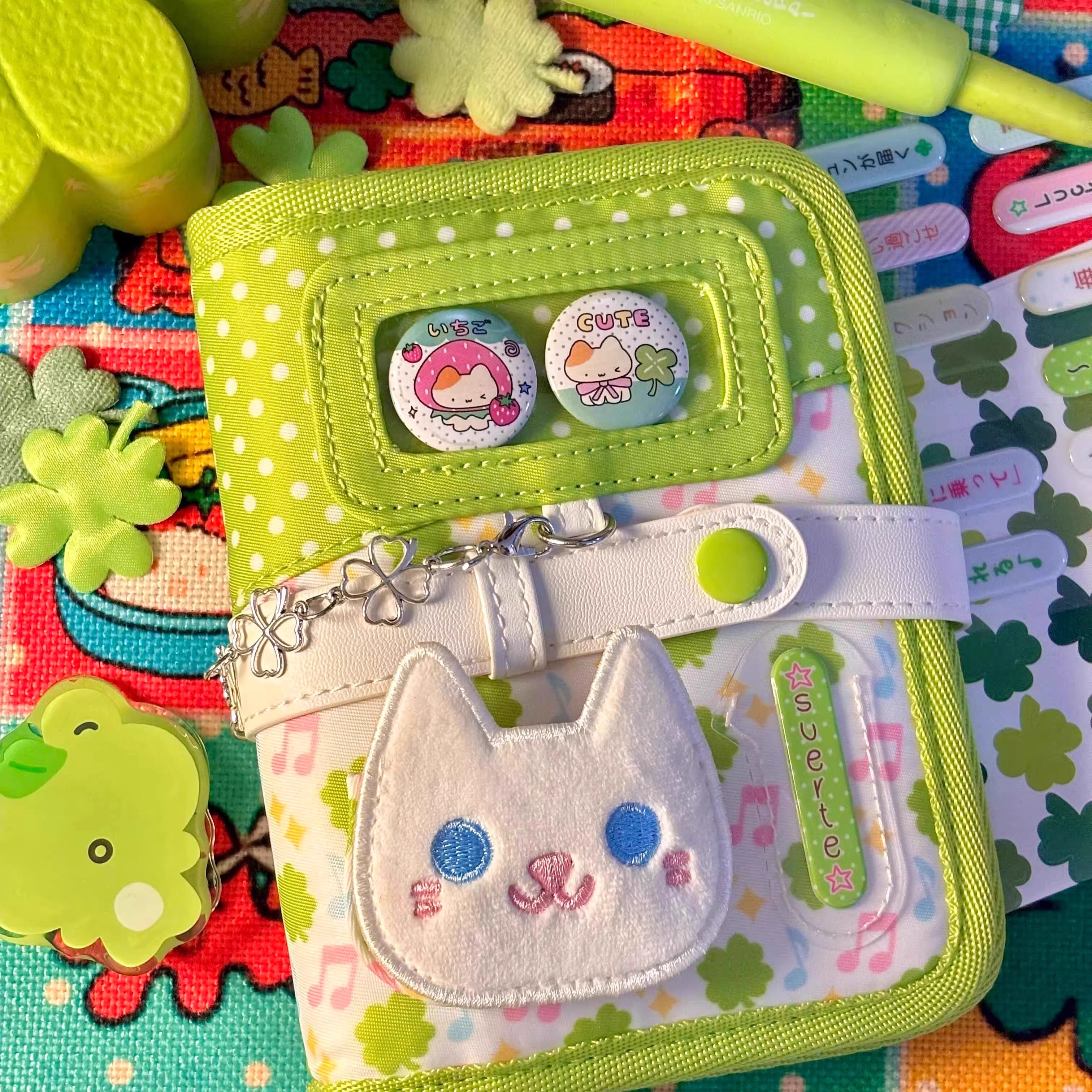 可爱A7幸运四叶草小猫活页手账本高颜值立体猫猫学生可拆卸记事本