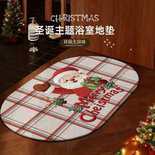 圣诞卡通浴室吸水地垫卫生间速干防滑脚垫厕所门口防摔地毯易打理