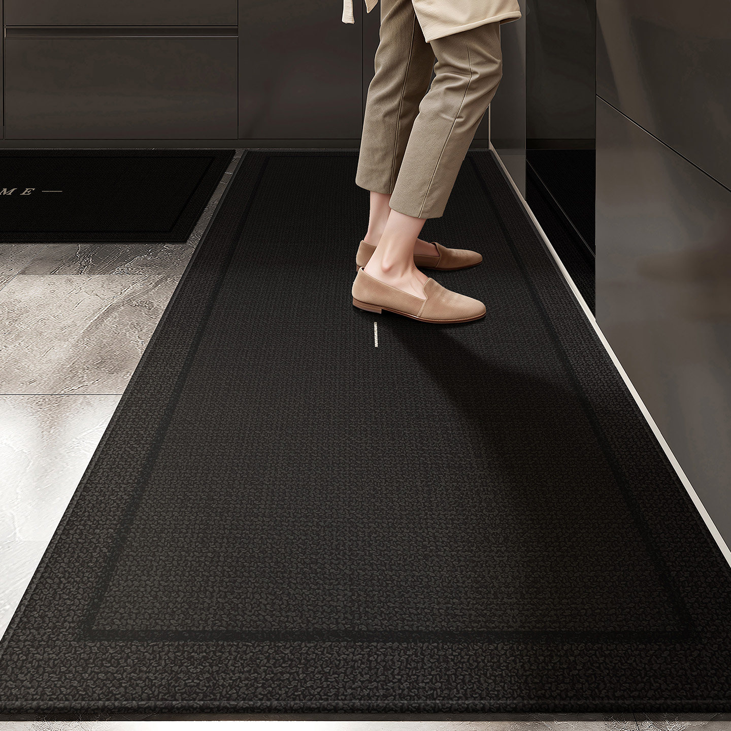 黑色厨房专用地垫高级感免洗可擦耐脏防滑脚垫家用长条可定制垫子,居家布艺,厨房地垫,淘宝优惠券,粉丝福利购,淘宝优惠卷