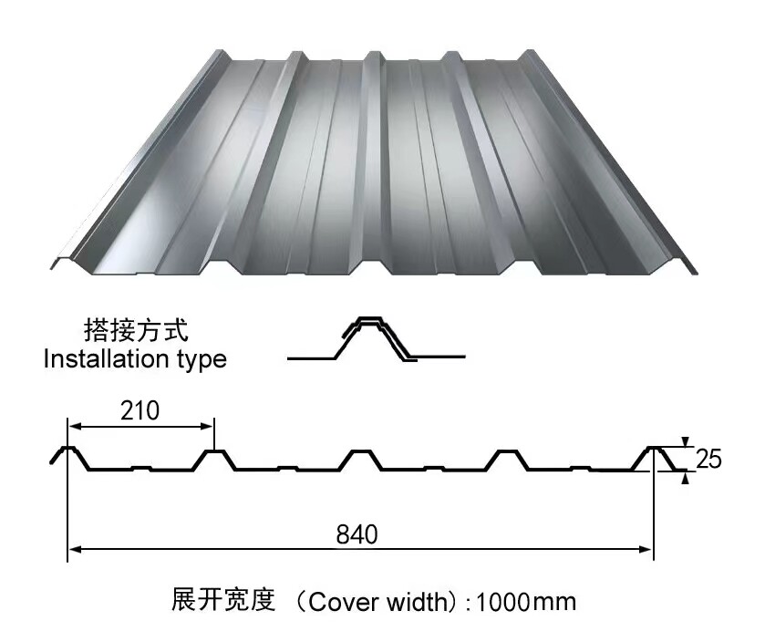 库840型彩钢瓦不锈钢板瓦楞板可防水防雨遮阳用于厂房屋顶盖瓦厂