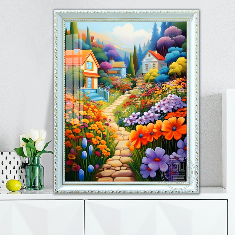 钻石画满钻梦幻房屋花卉风景