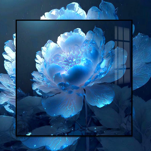 钻石画满钻蓝色牡丹花高级感