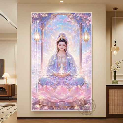 坐莲观音钻石画2026新款手工diy高颜值钻石粘贴画方钻带框砖石画