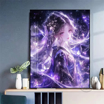 卡通女孩钻石画方钻满钻卧室手工diy点钻画十字绣高难度钻石绣