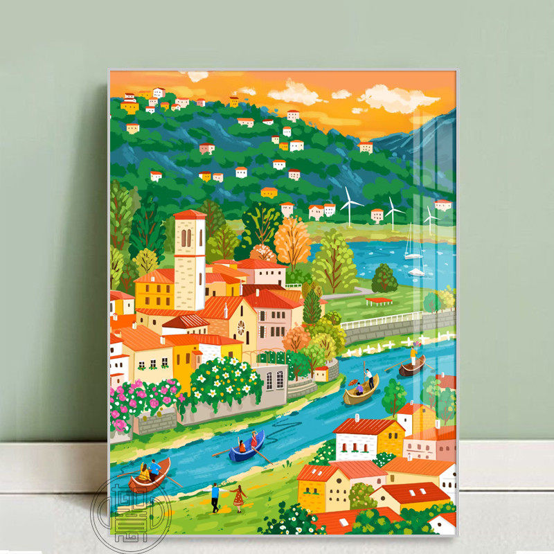 童话小镇风景钻石画2026新款客厅三联画手工diy贴钻画十字绣满钻