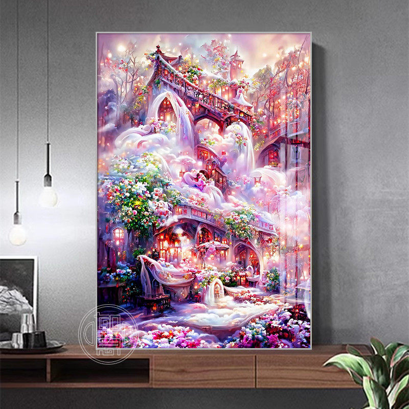 2025新款钻石画梦幻城堡客厅贴钻画带框唯美风景钻石绣粘钻十字绣,居家布艺,钻石绣,淘宝优惠券,粉丝福利购,淘宝优惠卷