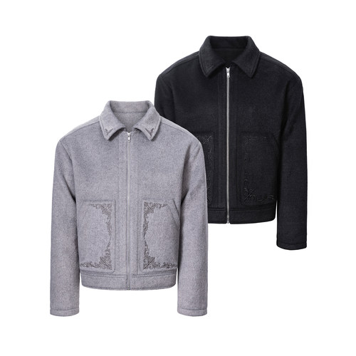 Velour Carve Jacket/绒雕夹克 高支混纺羊毛呢料外套 雕花刺绣