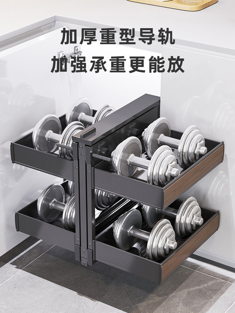 意铂尼厨房橱柜转角拉篮内置收纳架置物架拐角铝旋转小怪物全拉出