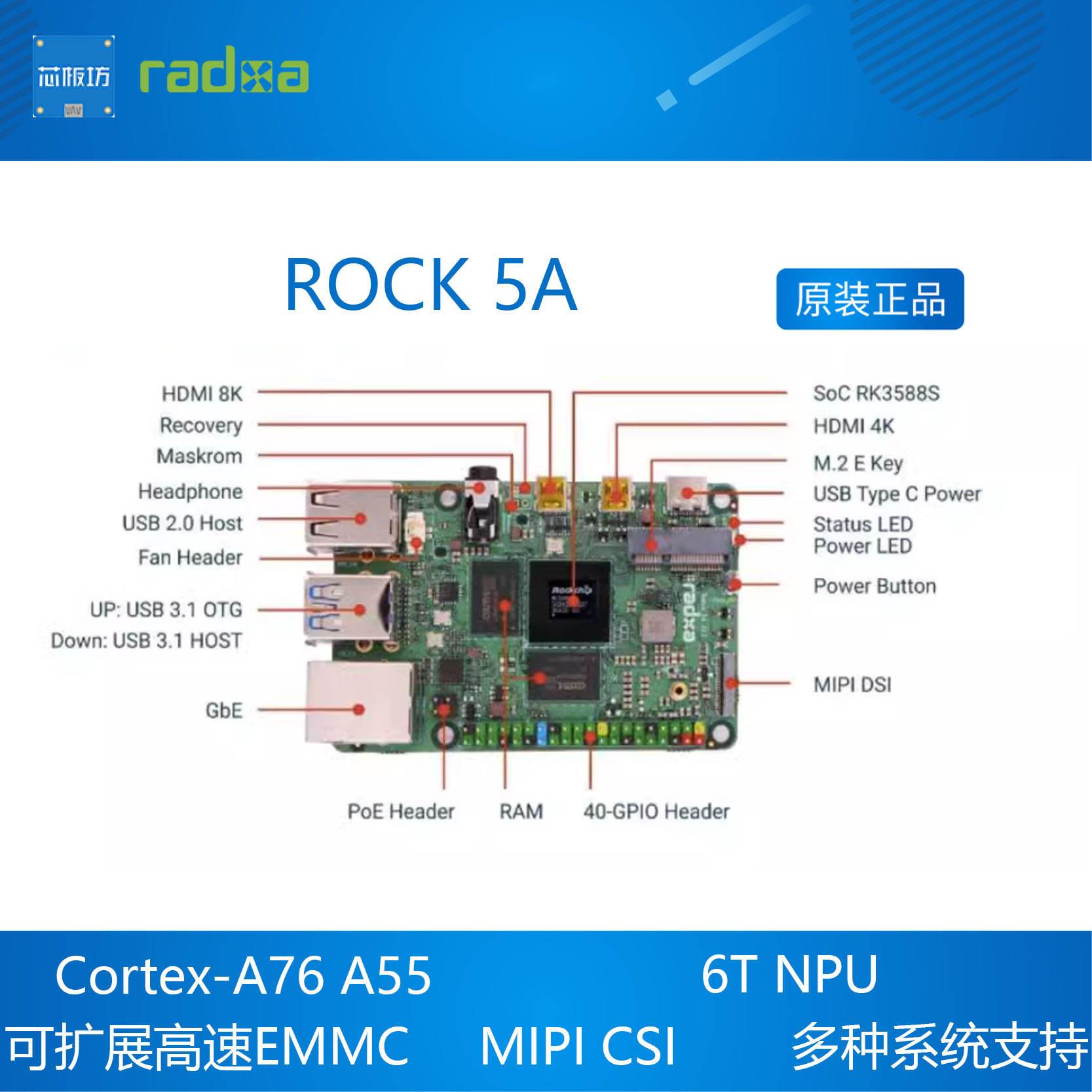 ROCK 5A RK3588S ROCK PI 高性能8核64位 开发板 radxa
