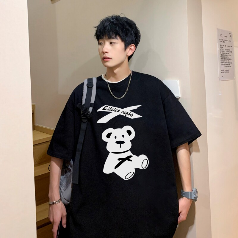 T6648P25 2023印花宽松短袖t恤港仔百搭男圆领印花T恤图片