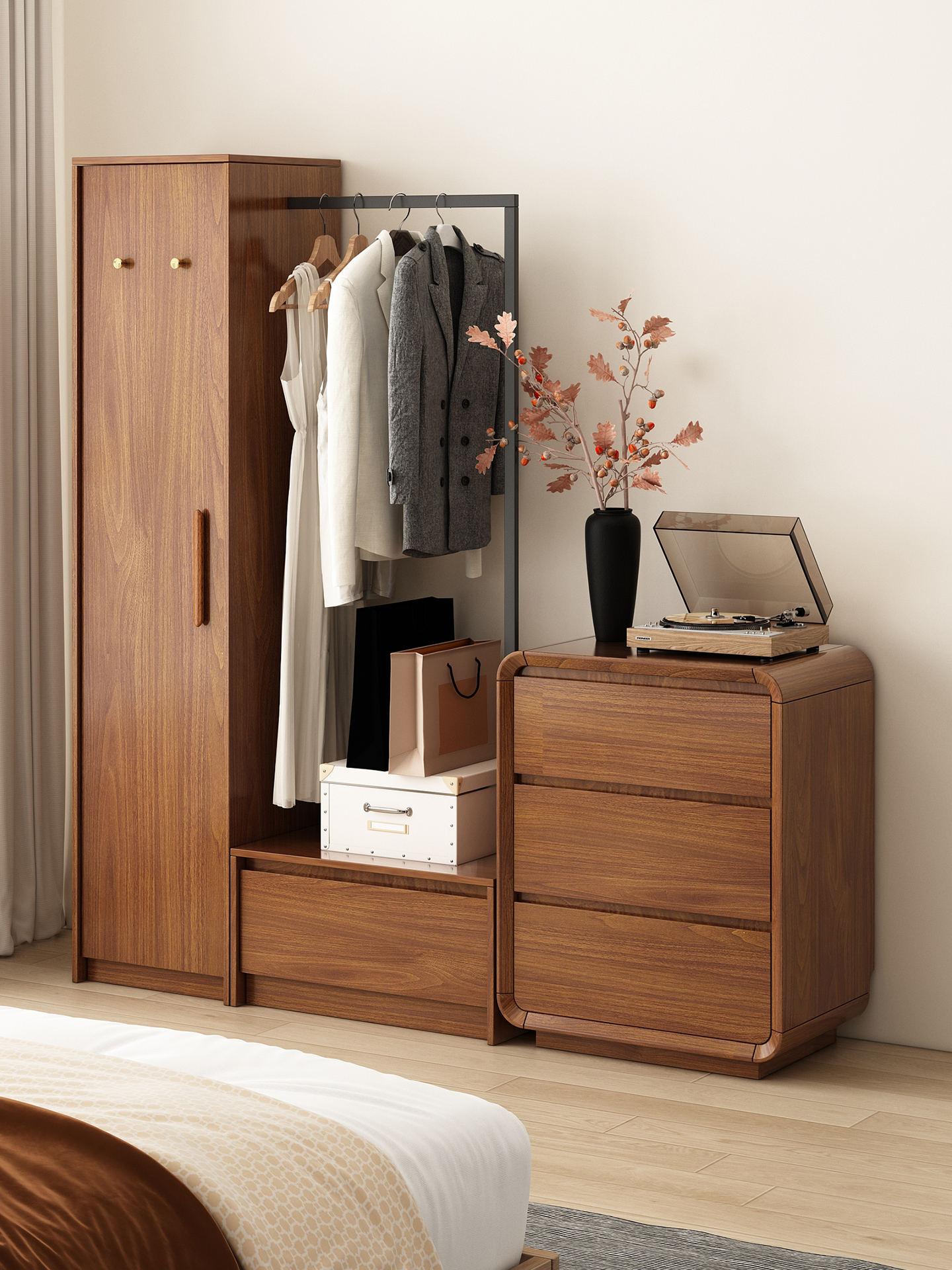 实木斗柜卧室储物柜靠墙收纳柜床尾五斗组合一体衣帽柜抽屉六斗柜