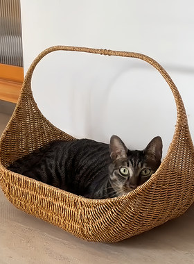 菜篮子猫窝！藤编猫窝四季通用