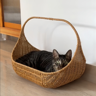 宠物窝藤编猫窝四季通用夏天菜篮子猫床布偶猫专用半封闭式编织窝