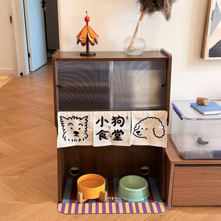 猫咪食堂置物架中古风狗狗饭堂创意木质零食储物柜宠物用品收纳架
