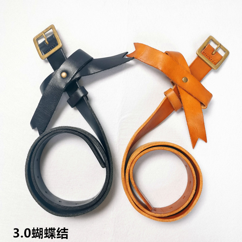 女士牛皮腰带铜复古蝴蝶结
