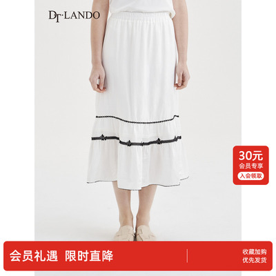 DT·LANDO夏季舒适遮胯显瘦半身长裙不规则撞色花纹设计A字裙裙子
