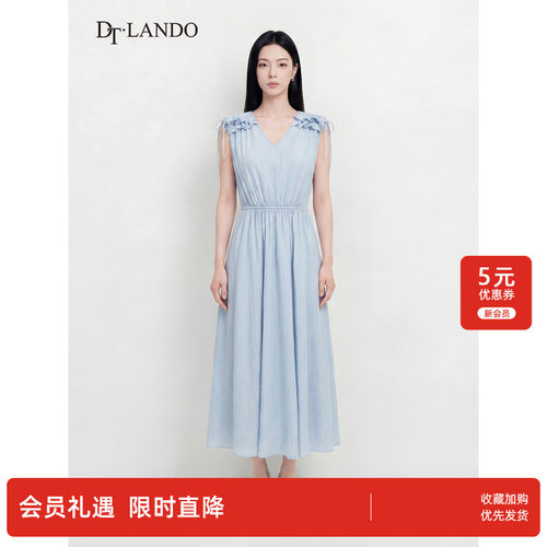 DTLANDO/商场同款26夏季新品法式V领木耳边抽绳设计无袖连衣裙