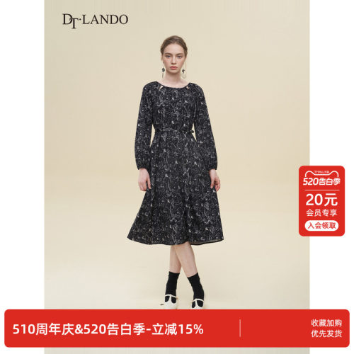 DTLANDO秋季黑色碎花裙子