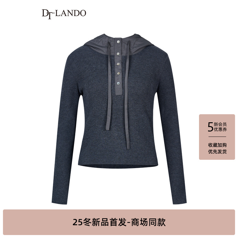 DTLANDO/商场同款25冬新品女装连帽抽绳通勤百搭正肩设计毛衣上衣