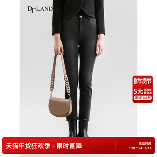 DTLANDO秋季女装简约休闲风黑色牛仔裤高腰修身显瘦百搭直筒裤子