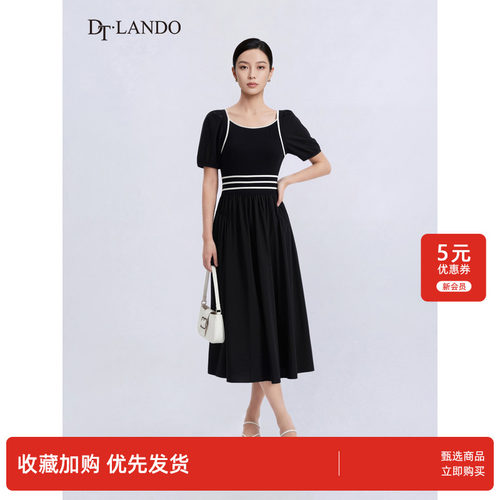 DTLANDO/商场同款夏季新款黑色赫本风小黑裙优雅显瘦中长款裙子