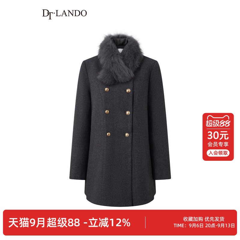 DTLANDO/商场同款26春新品女装狐狸毛领双排金扣中长款羽绒大衣