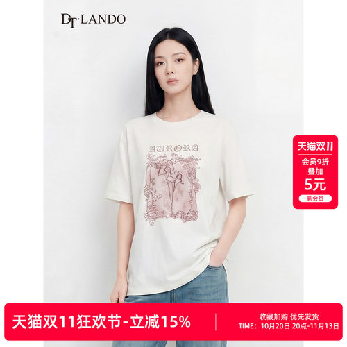 DTLANDO/商场同款26夏季新品圆领文艺花卉印花设计休闲短袖T恤女