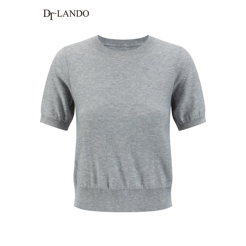 DTLANDO/商场同款25夏新品女装薄款针织短袖修身大领口显瘦上衣