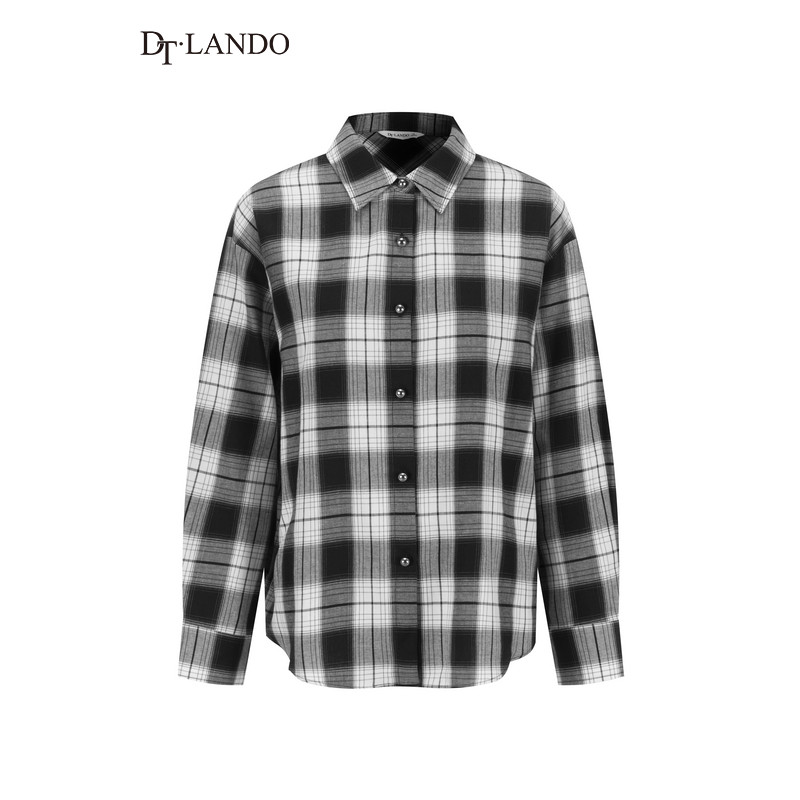 DTLANDO/商场同款25冬新品女装优雅气质百搭翻领黑白格子开衫外套