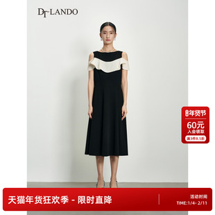 DTLANDO/商场同款25秋新品女装优雅露肩荷叶边显瘦中长款连衣裙子