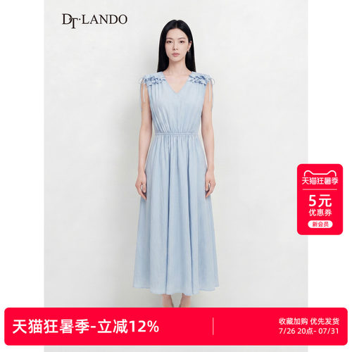 DTLANDO/商场同款26夏季新品法式V领木耳边抽绳设计无袖连衣裙