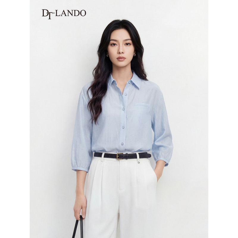 DTLANDO/商场同款26夏新品女莱塞尔面料翻领衬衫通勤时尚百搭上衣