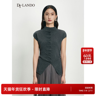 DTLANDO/商场同款25秋新品女时尚不规则设计半高领修身显瘦短袖