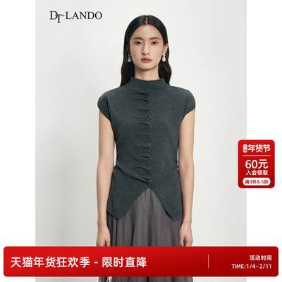 DTLANDO/商场同款25秋新品女时尚不规则设计半高领修身显瘦短袖