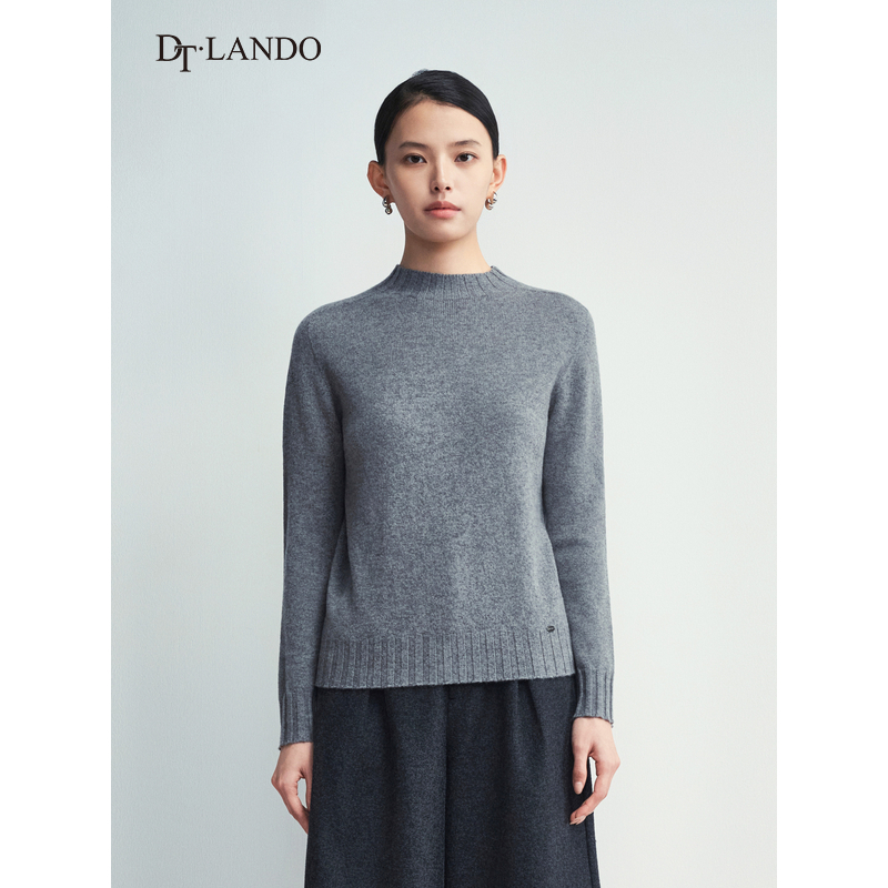 DTLANDO/商场同款25冬新品优雅纯色100%绵羊毛宽松长袖毛织上衣