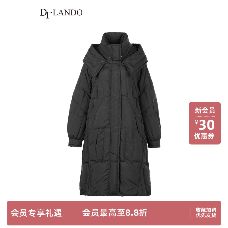 DTLANDO冬季女装时尚保暖气质黑色长款休闲百搭连帽羽绒服