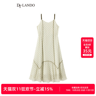DTLANDO/商场同款春秋款撞色明线拼接荷叶边清新碎花吊带连衣裙
