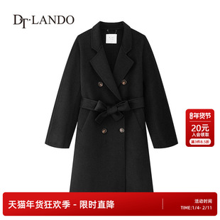 DTLANDO冬季大衣外套女经典腰带收腰修身简约百搭长款双面呢外套
