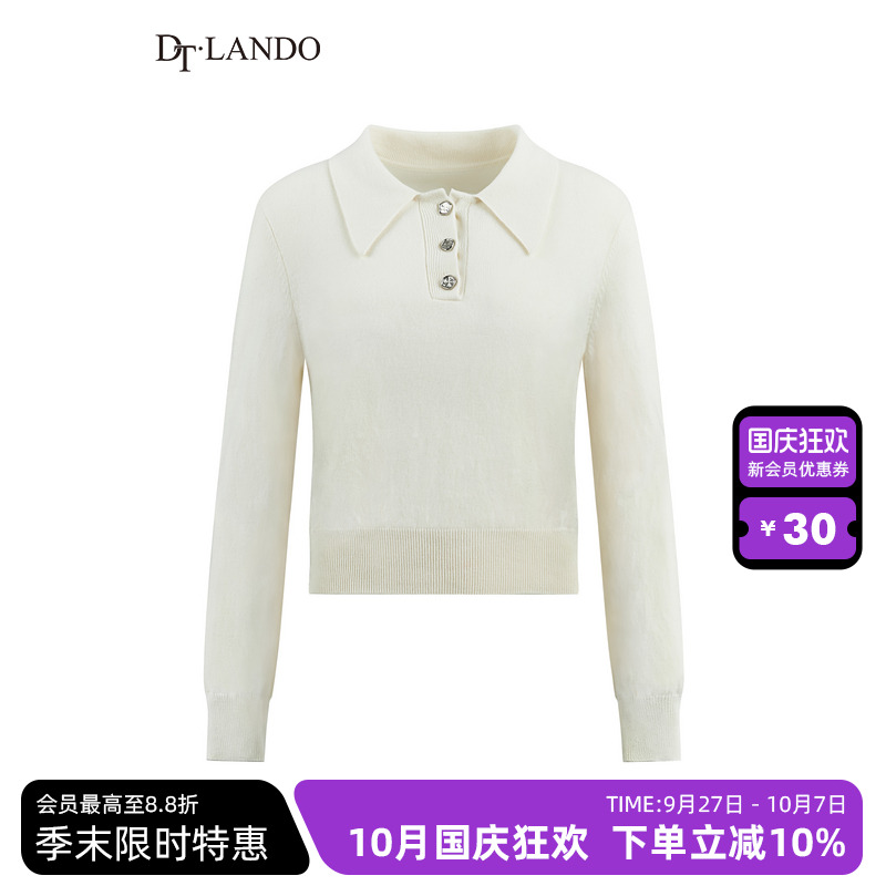 DTLANDO秋季款女装简约时尚针织衫翻领三扣设计毛织罩衫